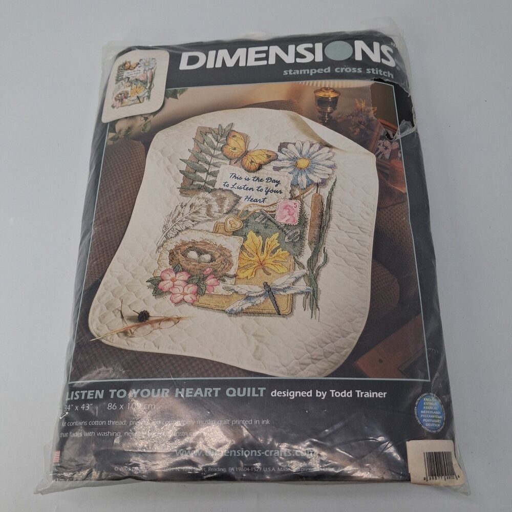 NEW Dimensions Stamped Cross Stitch Quilt Listen To Your Heart Todd Trainer 3223